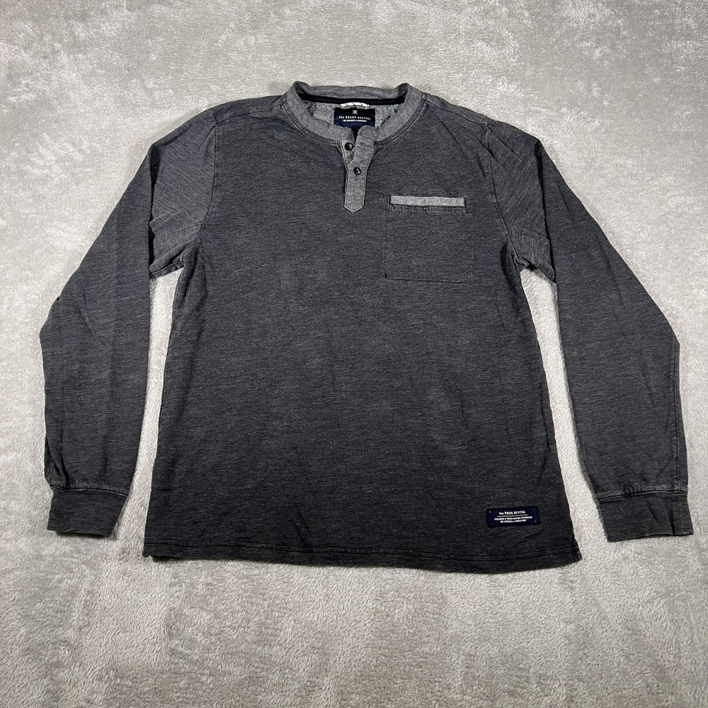 Roark Revival Henley Shirt Mens Medium Gray Long‎ Sleeve Pocket Heather Casual